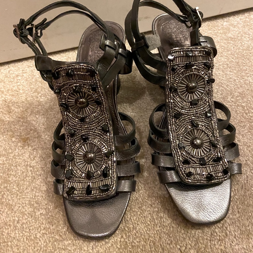 Black Beaded Vince Camuto Strap Heels!